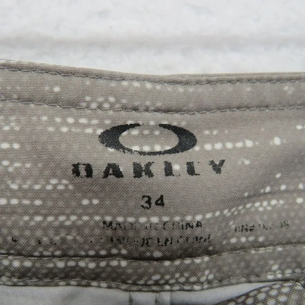 Oakley Swimsuit Mens Size 34 Beige Patterned Boardshorts Drawstring Waist Pocket